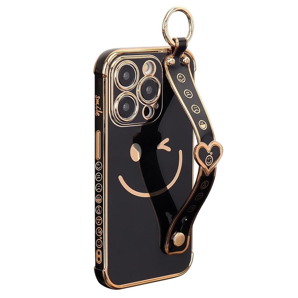ZORBES Phone Case for iPhone 14 Pro Max Stylish Smile Face Phone Case with Hand Grip Strap & Metal Ring Golden Electroplating Frame TPU Phone Cover for iPhone 14 Pro Max 6.7 inch, Black ZORBES Phone Case for iPhone 14 Pro Max Stylish Smile Face Phone Case with Hand Grip Strap & Metal Ring Golden Electroplating Frame TPU Phone Cover for iPhone 14 Pro Max 6.7 inch, Black